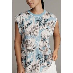 Anthropologie Pilcro Vinnie Cotton-Slub Muscle Tee Blouse Top Printed M 284163